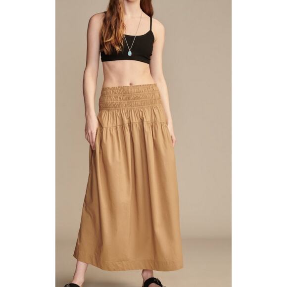 Lucky Brand Smocked Poplin Maxi Skirt in Tan Size XXL NEW - Picture 2 of 8